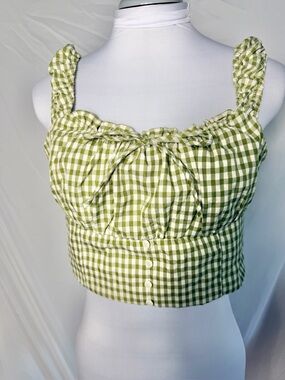Tullea Green Gingham Ruffle Crop Top